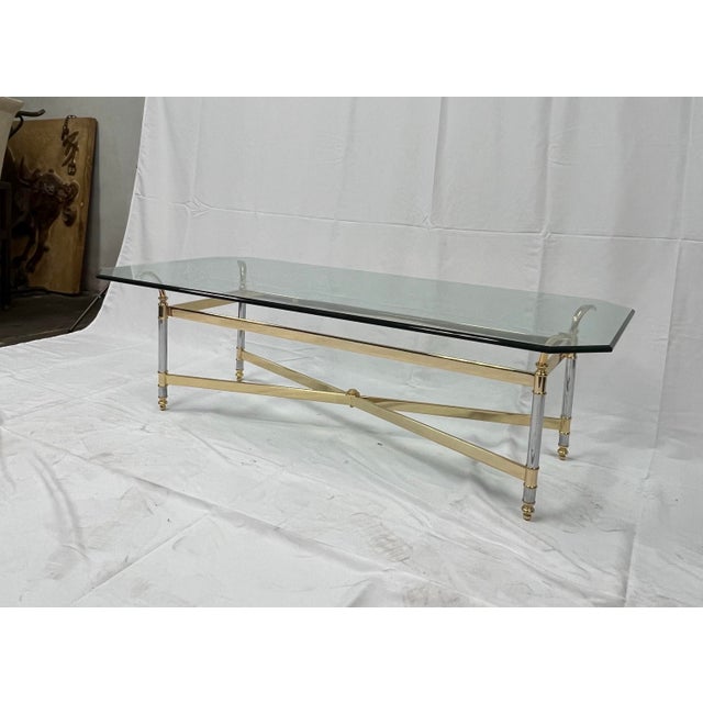 Mid 20th Century Brass Chrome and Glass French Coffee Table For Sale - Image 5 of 6