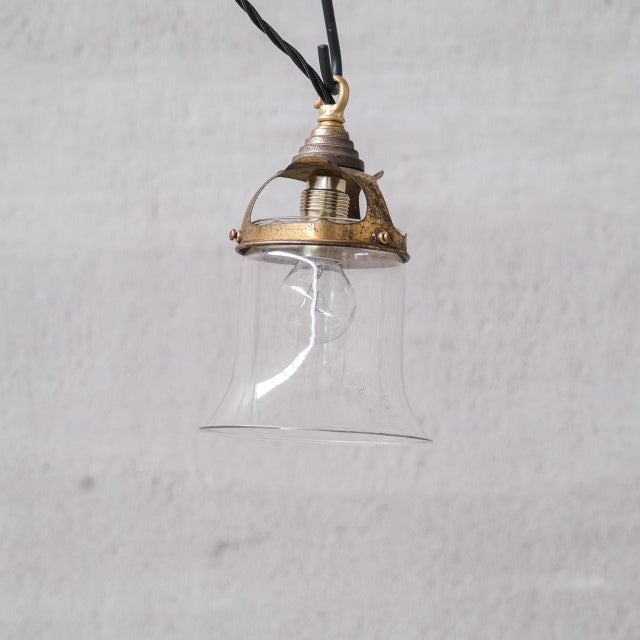 Mid-Century French Bell Shaped Clear Glass and Brass Pendants, Set of 2 For Sale - Image 6 of 7