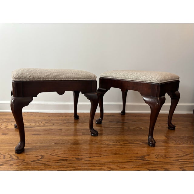 Late Twentieth Century Statton Old Towne Queen Anne Mahogany Footstools or Benches, a Pair For Sale - Image 9 of 10