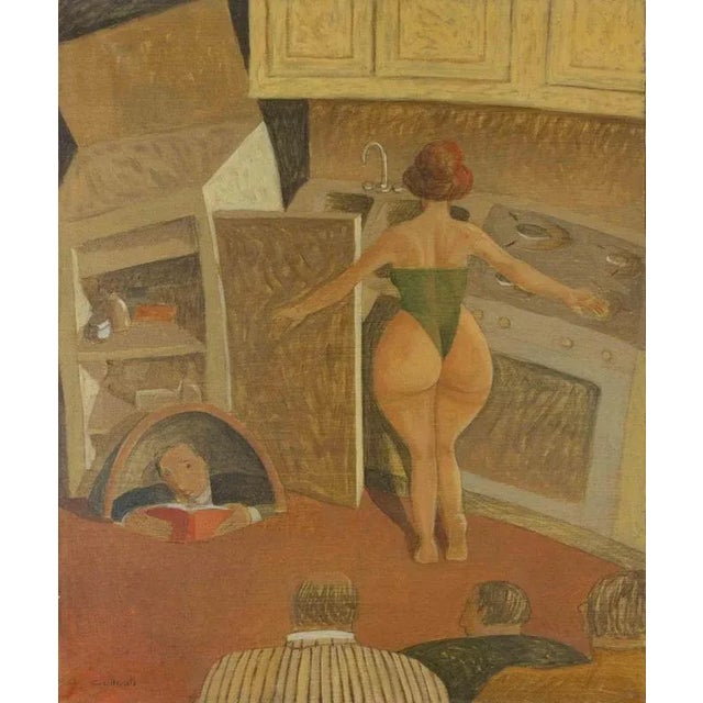 1970s Alberto Gallerati, Theater in the Kitchen, Oil on Canvas, 1970s For Sale - Image 5 of 5