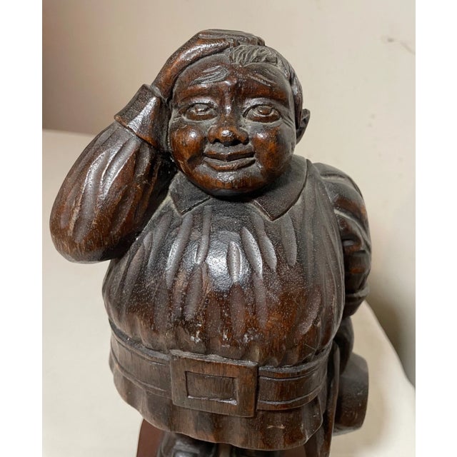 Antique Folk Art Hand Carved Wood Figural Pilgrim Man Sculpture Statue Figure For Sale In New York - Image 6 of 11