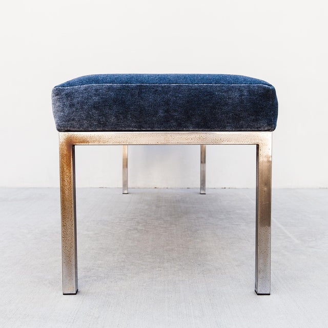 Large 1950s Knoll Style Chrome and Mohair Upholstered Bench For Sale - Image 12 of 14