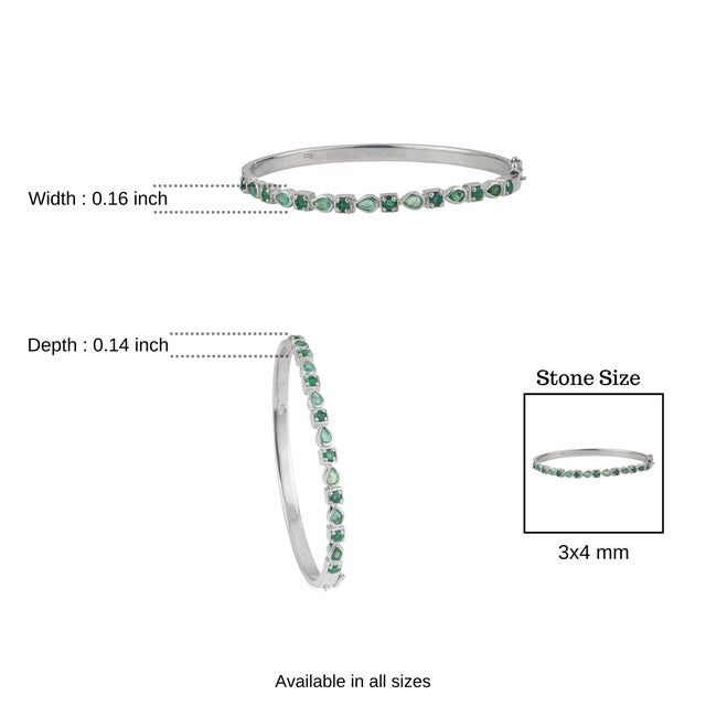 Mosaic 2.61 Ct Natural Vivid Green Emerald 925 Sterling Silver Bangle Bracelet for Women For Sale - Image 10 of 12