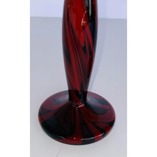 Timeless Vintage 1930’s Czech Kralik Red an Black Swirl Art Glass Candlesticks Pair