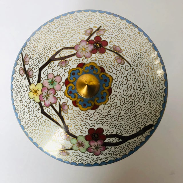 Vintage cloisonne cherry blossom covered dish/trinket box.