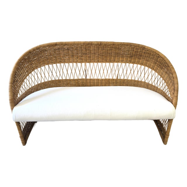 Vintage Mid-Century Coastal Boho Woven Wicker and Rattan Loveseat Settee For Sale