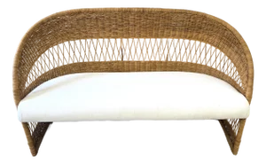 Vintage Mid-Century Coastal Boho Woven Wicker and Rattan Loveseat Settee