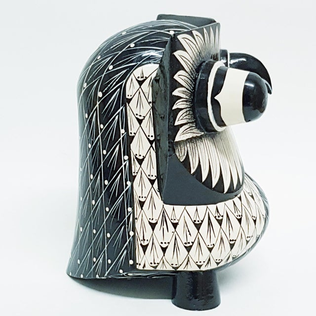 Hand-Painted Monochrome Wooden Owl For Sale - Image 4 of 12