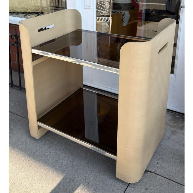 Karl Springer Style Lizard Skin Leather Class Cocktail Bar Cart