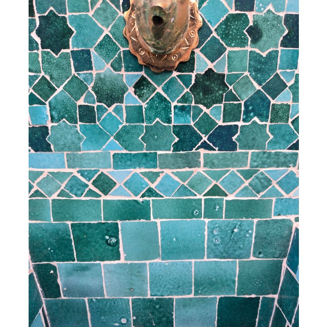 Emerald Teal Arched Moroccan Mosaic Tile Fountain For Sale In Orlando - Image 6 of 6