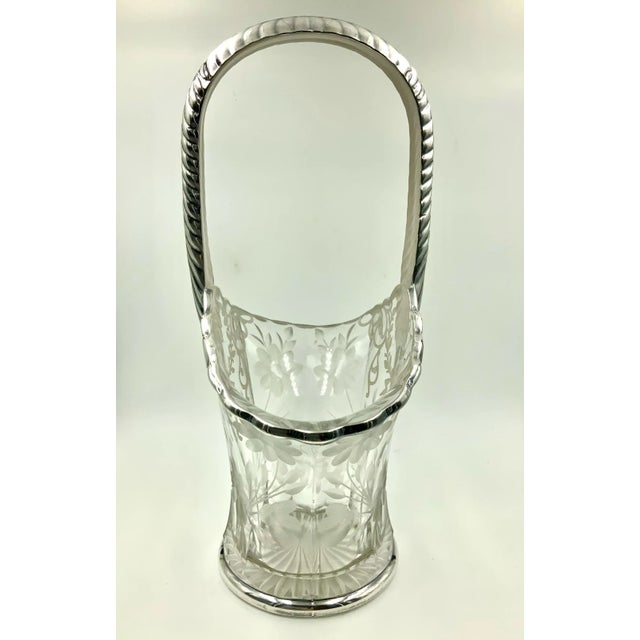 Antique Etched Floral Sterling Silver Overlay Wedding Bride's Basket For Sale - Image 9 of 13