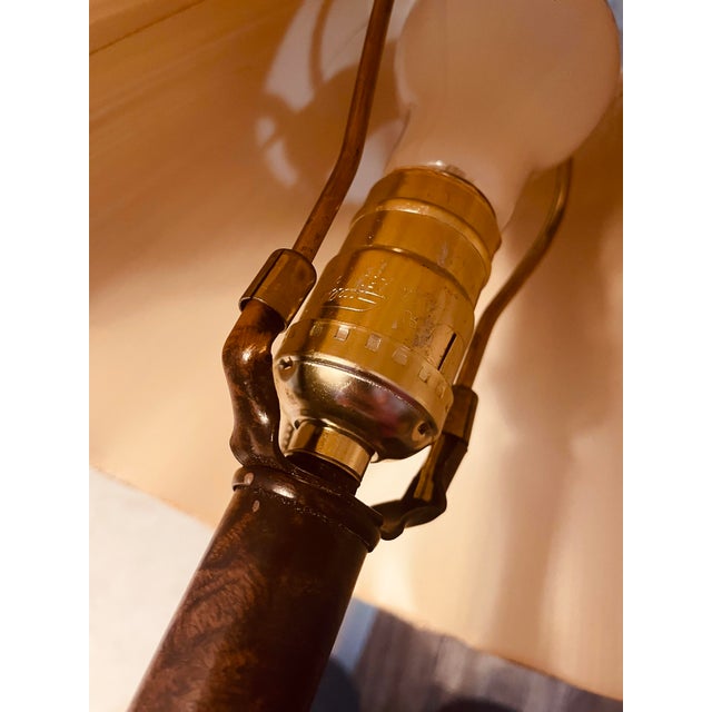 Vintage 38” MCM Marbled Ornate Lamp With Pleated String Shade For Sale - Image 4 of 7