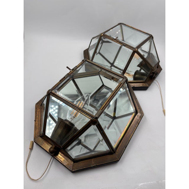Wall Lights in Brass and Glass, 1950s, Set of 2 For Sale - Image 14 of 14