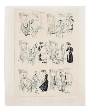 Painter's Studio - Original China Ink Drawing by F. Godefroy - Late 19th Century Late 19th Century