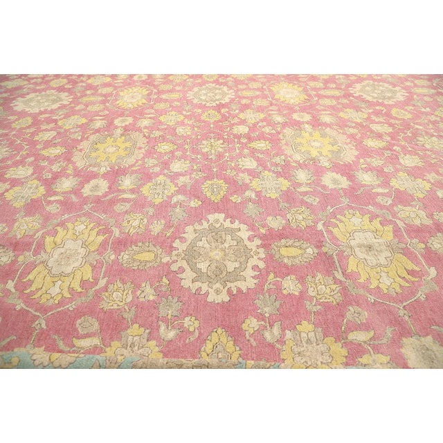 Textile 12x18 Fine Hand-Knotted Afghan Sultanabad Ziegler Rug in Hot Pink & Blue For Sale - Image 7 of 10