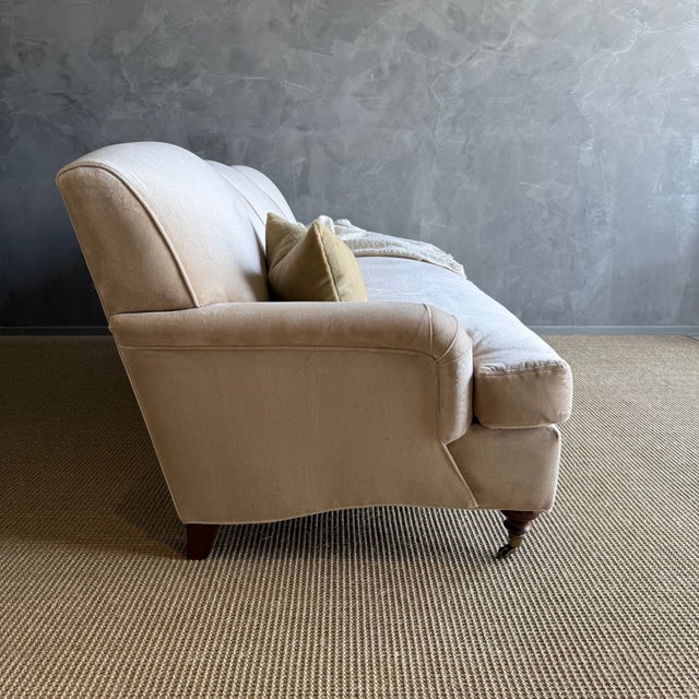 Mid-Century Modern Custom Made Modern English Arm Sofa in Performance Linen Velvet - 86" For Sale - Image 3 of 9