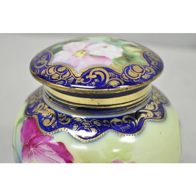 Antique I &Ec Co Japan Hand Painted Porcelain Cobalt Blue Covered Ginger Jar For Sale In Philadelphia - Image 6 of 16