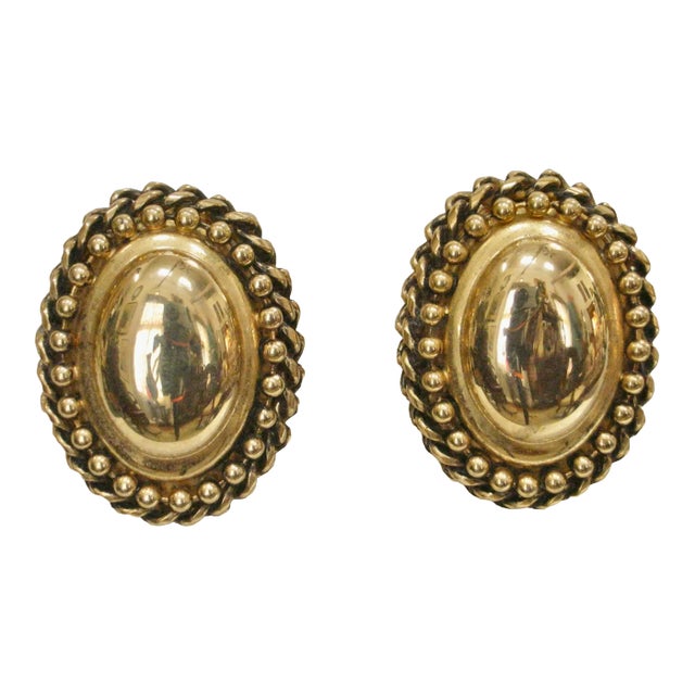 Vintage Givenchy Large Brilliant Gold Plate Cameo Cable Framed Earrings, 2 Pieces For Sale