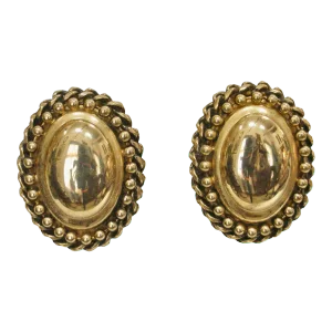 Vintage Givenchy Large Brilliant Gold Plate Cameo Cable Framed Earrings, 2 Pieces