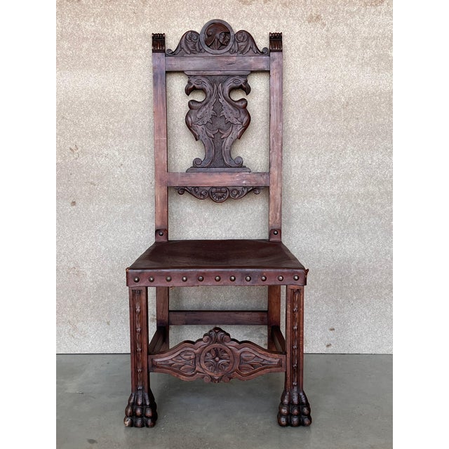 19th Century Set of Four French Carved Walnut Turned Wood Chairs with Claw Feet For Sale - Image 18 of 18