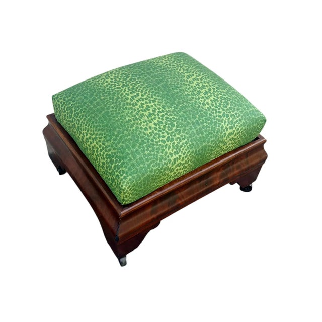 Green Large American Mahogany Veneer Stool on Celluloid Rollers, Circa 1840 For Sale - Image 8 of 10