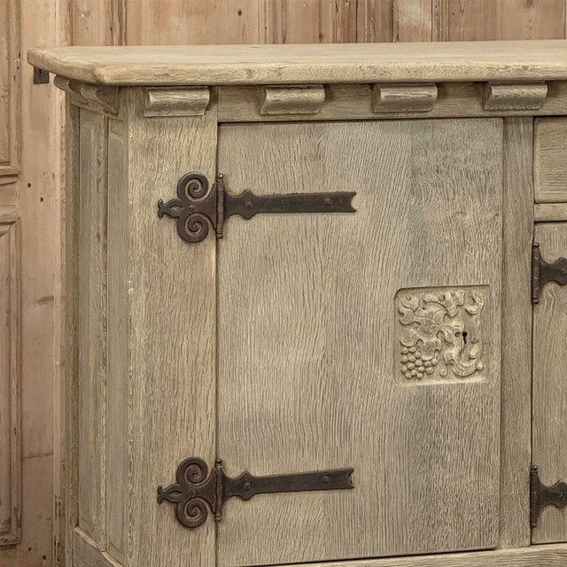 Mid 20th Century Dutch Neo-Gothic Stripped Oak Buffet With Hand-Forged Ironwork For Sale - Image 5 of 18