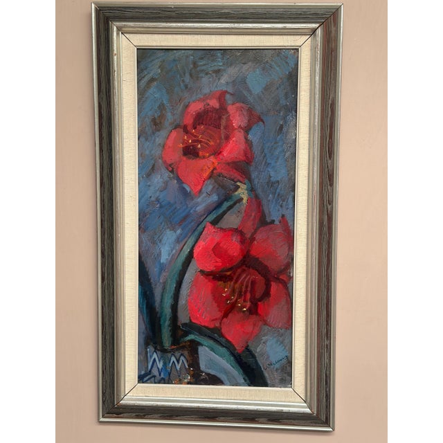 Bertil Wahlberg, Red Flowers, 1950s, Oil on Canvas, Framed For Sale - Image 11 of 18