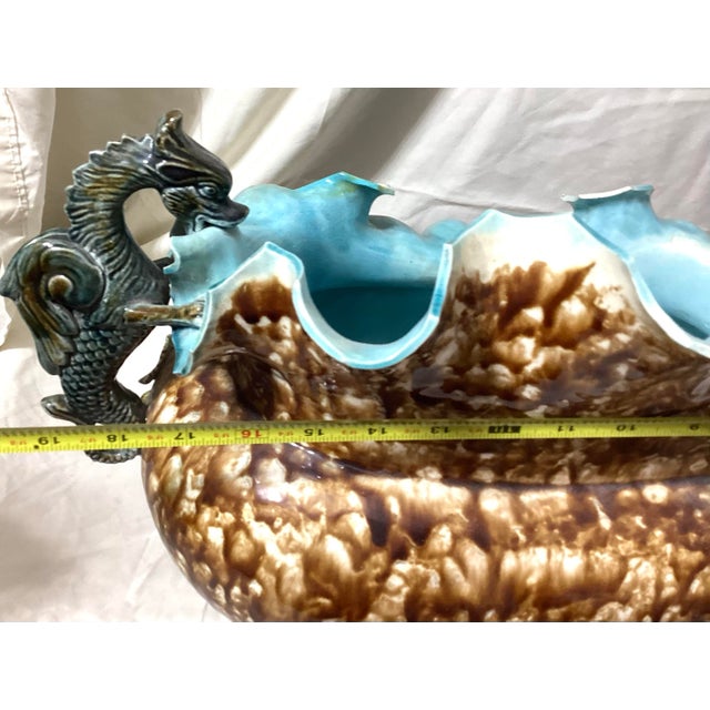 1900 - 1909 Antique French Barbotine Majolica Rose Basket Centerpiece Planter For Sale - Image 5 of 12