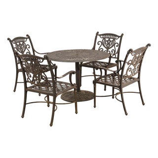 Hanamint Outdoor Round Cast Aluminum Dining Table and Chair Set For Sale