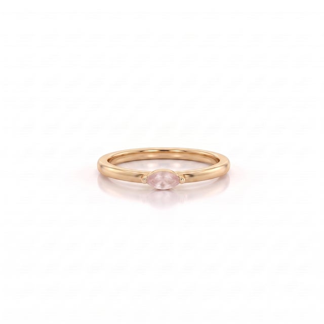 Contemporary Natural Rose Quartz Ring | Solitaire Stacking Ring | Pink Gemstone Ring | 18k Gold Plated Minimalist Ring Us 7 For Sale - Image 3 of 3