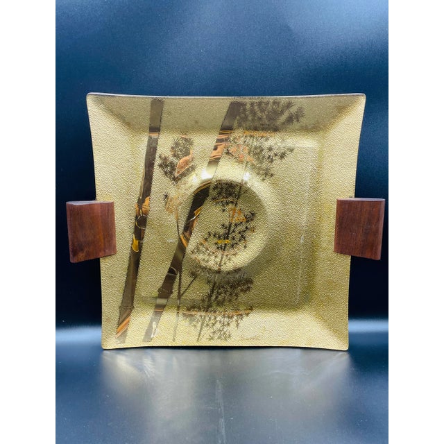 Ernest Sohn Vintage Ernest Sohn Glass Gold Serving/Display Trays With Bamboo Motif- Set of 2 For Sale - Image 4 of 13