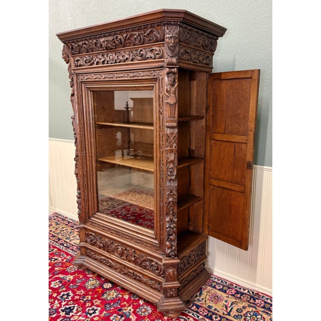 Late 19th Century Antique French Renaissance Revival Bookcase Cabinet Side Doors Oak C. 1880s For Sale - Image 5 of 13