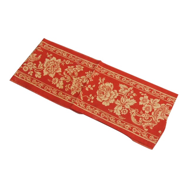 Vintage Red and Yellow Floral French Printed Ribbon For Sale