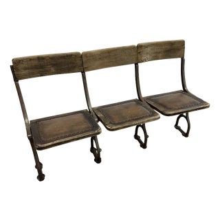 Vintage Art Deco Folding Cinema Chairs with Cast Iron Frames, 1920s, Set of 3 For Sale