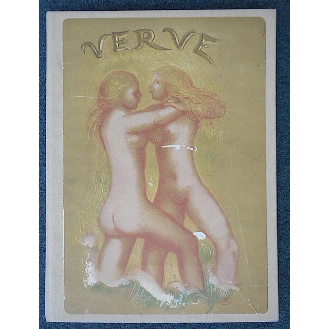 Captivating mid 20th century color lithograph (not an offset lithograph), depicting two female nudes by the great French...