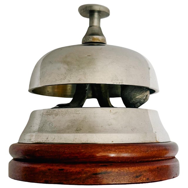 Vintage French Riviera Nickel & Mahogany Reception Desk Bell From Hotel De Paris in Monaco For Sale - Image 4 of 5