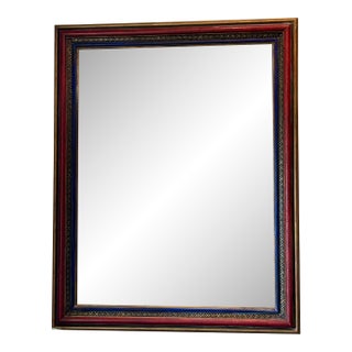 Hand-Painted Mirror With Red, Blue and Gold Decorative Frame For Sale