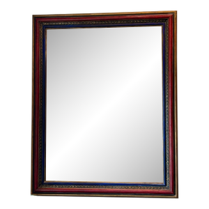 Hand-Painted Mirror With Red, Blue and Gold Decorative Frame