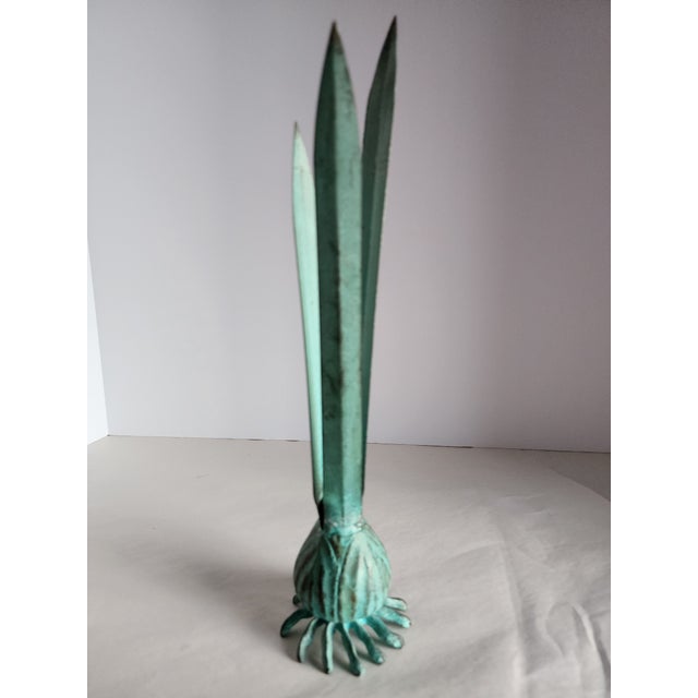 Verdigris Italian Carnevale Brass Bud Vase With Real Feel Tulip For Sale - Image 4 of 5