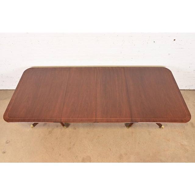 1980s Baker Furniture Historic Charleston Georgian Banded Mahogany Double Pedestal Extension Dining Table, Newly Refinished For Sale - Image 5 of 13