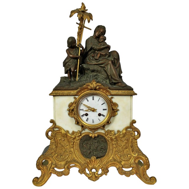 Bronze & Marble Clock Representing a Virgin, a Child and Saint John the Baptist, 1900s For Sale - Image 11 of 11