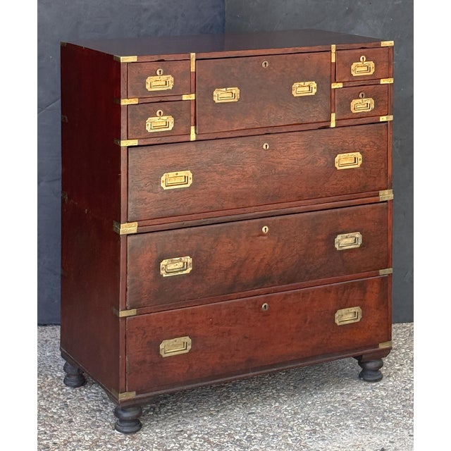 Brown British Military Officer's Campaign Secretary Chest of Brass-Bound Mulberry Wood For Sale - Image 8 of 14