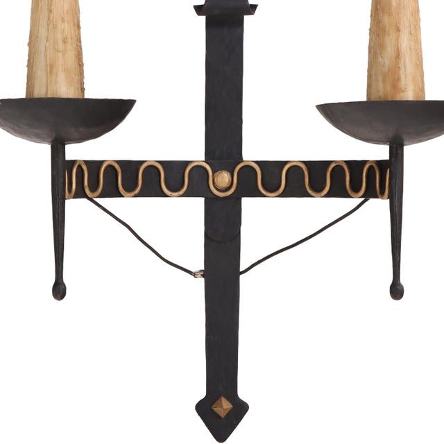 Metal A Set of 4 French Large Gothic Style Iron Wall Sconces, C. 1950. For Sale - Image 7 of 7