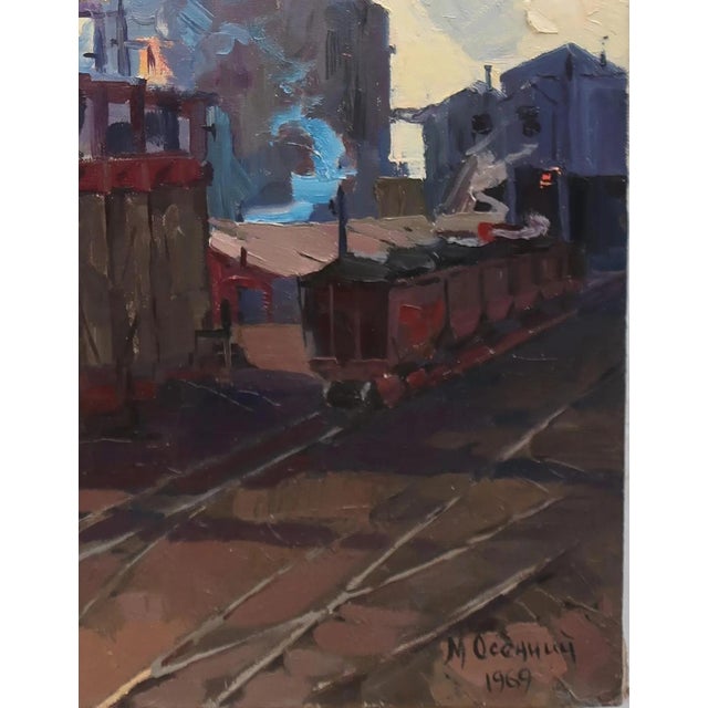 1960s Original Oil Painting – Socialist Realism Industrial Landscape, 1969 For Sale - Image 5 of 6