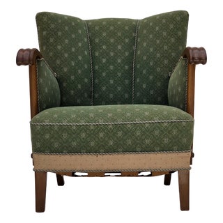 Vintage Danish Lounge Chair in Wool Fabric and Oak, 1950s For Sale