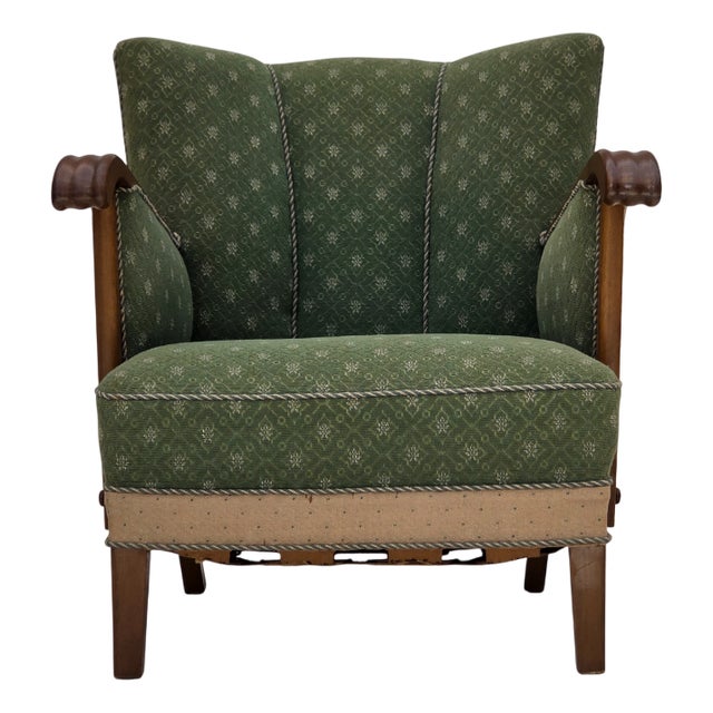 Vintage Danish Lounge Chair in Wool Fabric and Oak, 1950s For Sale