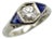 Art Deco 14k White Gold Diamond and Sapphire Ring, Size 4.5 For Sale