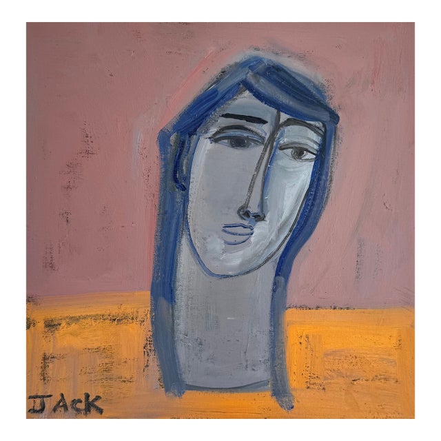 "Woman With Blue Hair", Original Painting by Rebecca Jack For Sale