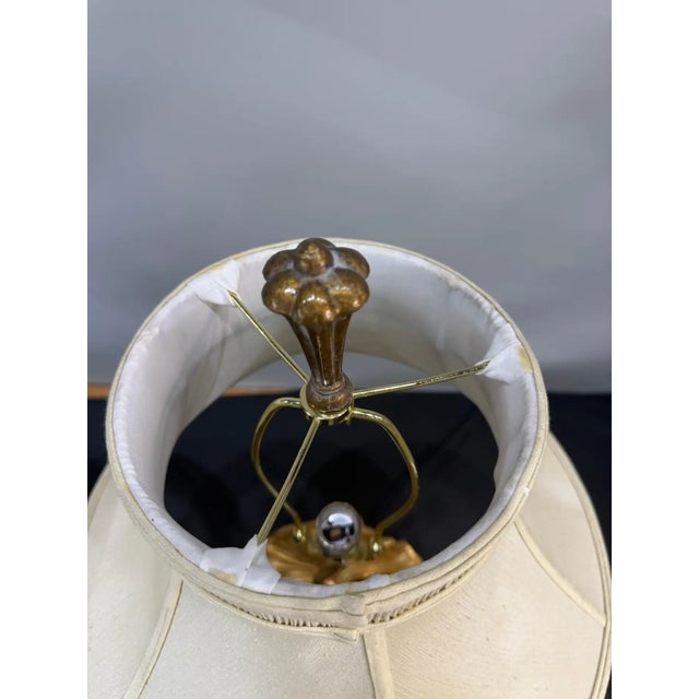 Late 20th Century Pair of Gilt Bronze Ginkgo Leaf Table Lamps With Shades For Sale - Image 9 of 13