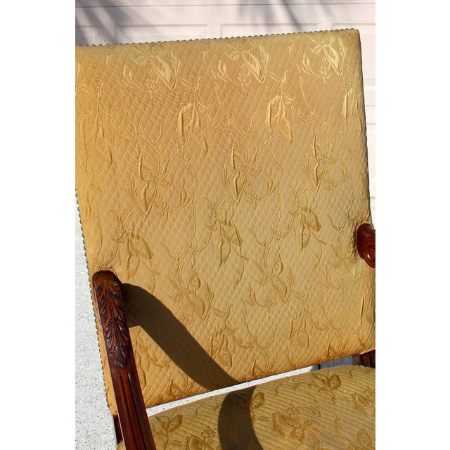 Antique French Louis XIV Style Armchair & Ottoman Set - Mid 19th Century Carved Lion Head Throne Chair With Original Yellow Upholstery For Sale - Image 11 of 18